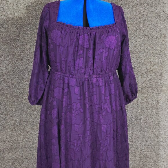 Torrid Mini Clip Floral Square Neck Tiered Pockets Dress Sz 1 Plum Pre-Owned - Picture 1 of 7